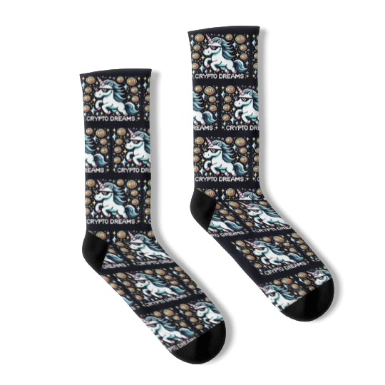 Crypto Dreams - 8-bit Unicorn Amidst Digital Coins Socks