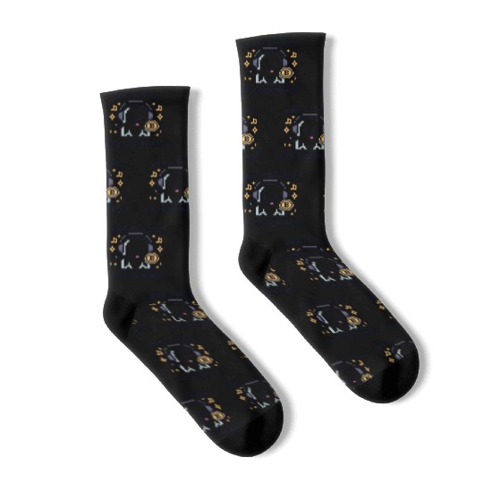 Quirky 8-Bit Ghost with Crypto Beats - Halloween Socks