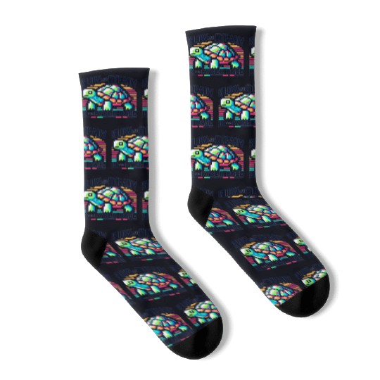 Cyber Turtle - Slow and Steady in 8-bit Color Socks
