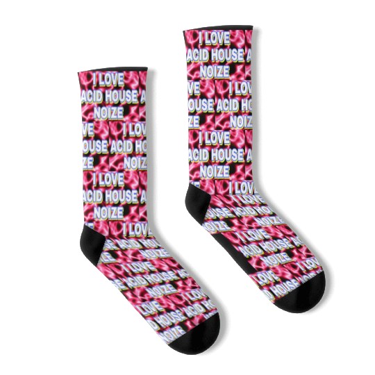 I LOVE ACID HOUSE NOIZE WHITE FONTS Socks