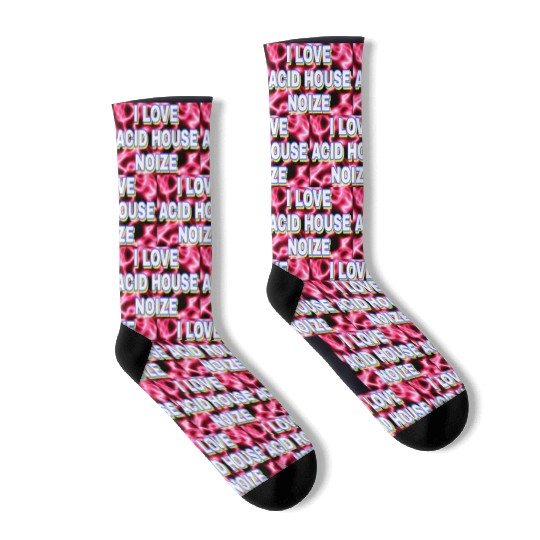 I LOVE ACID HOUSE NOIZE WHITE FONTS Socks