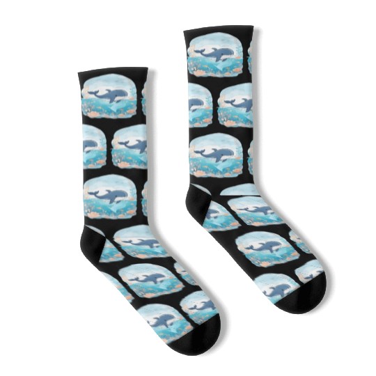 cute whale in cartoon fantasy Socks