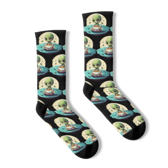green alien coffee coffee drinker Socks