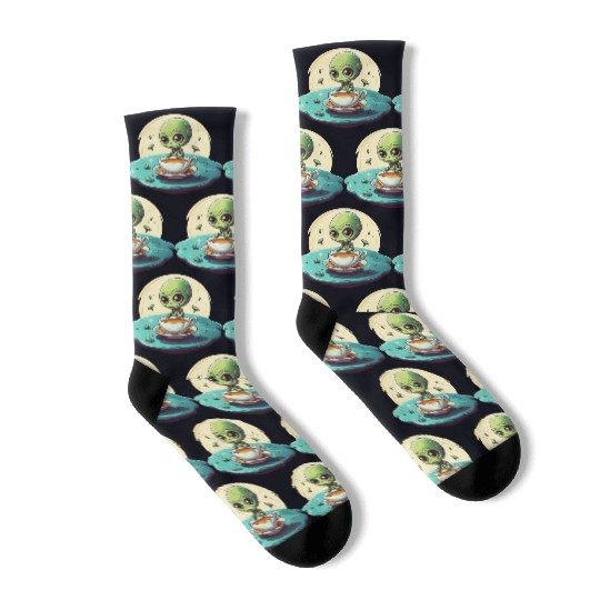 green alien coffee coffee drinker Socks