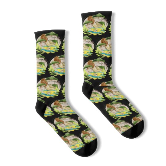 Green and Brown Mushrooms Socks