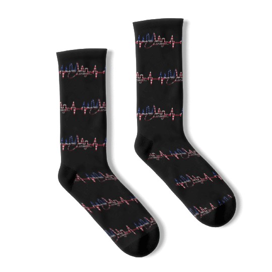 Chicago Skyline Heartbeat USA Heart I Love Chicago Socks