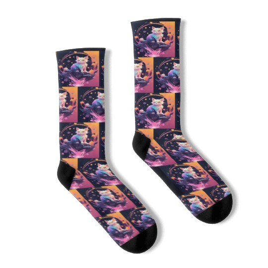 Cute Crystal Fantasy Cat Design Socks