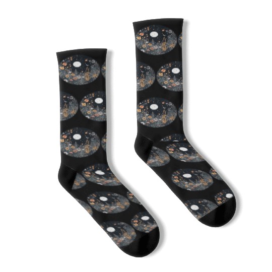 Midnight Sky Aesthetic Meadow Flower Garden Graphi Socks