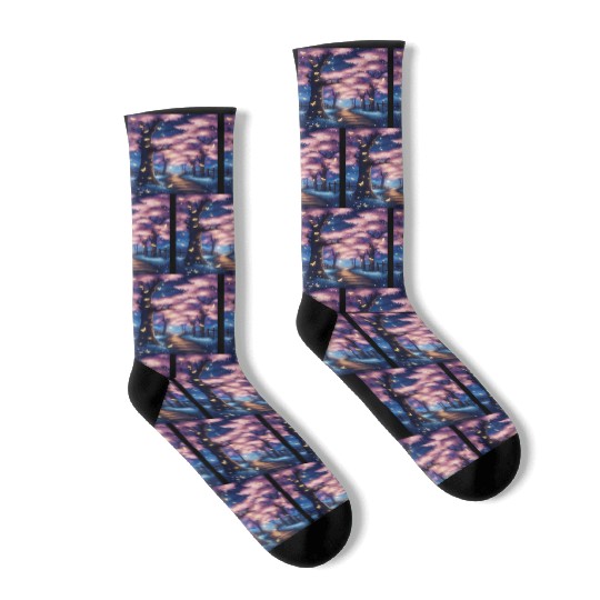 Fireflies In Cherry Blossom Trees Socks