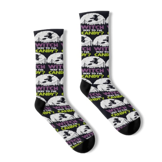 Witch Way To The Candy Halloween Socks