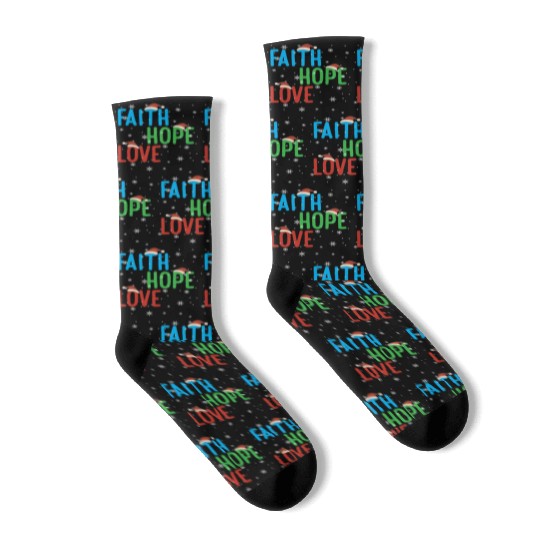 Faith Hope Love Religious Family Christmas Santa Socks