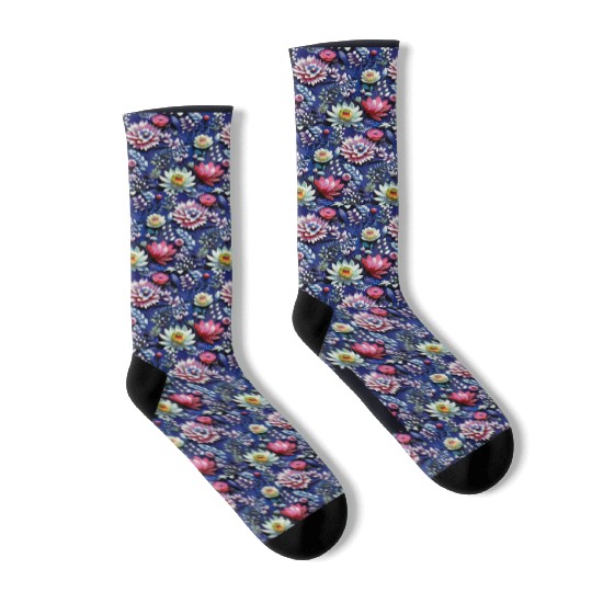 Midnight Floralscape Socks