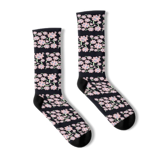 Transgender Pride Flag Flower Pattern Socks