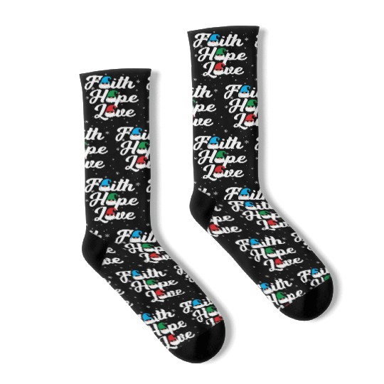 Religious Family Faith Hope Love Christmas Gnome Socks