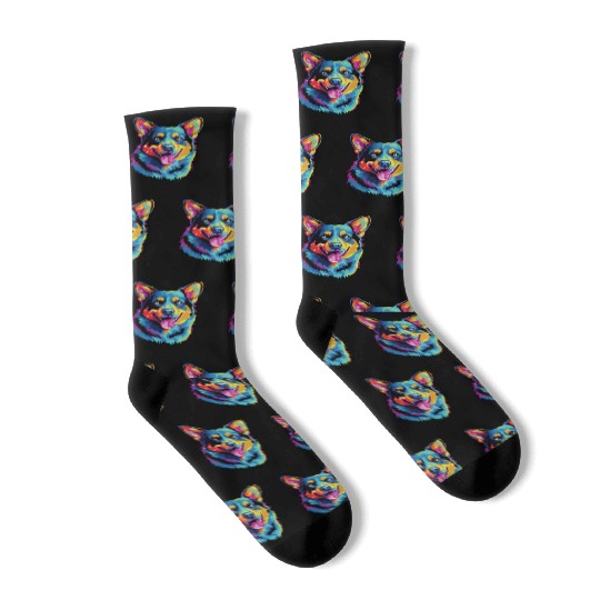 Watercolor Colorful Australian Cattle Dog Socks