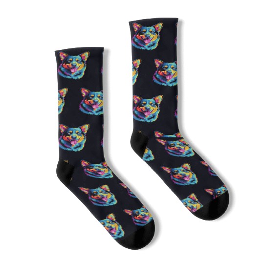 Watercolor Colorful Australian Cattle Dog Socks