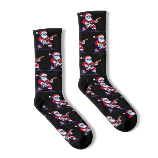 Rocking Santa 8-Bit Pixel Art Socks