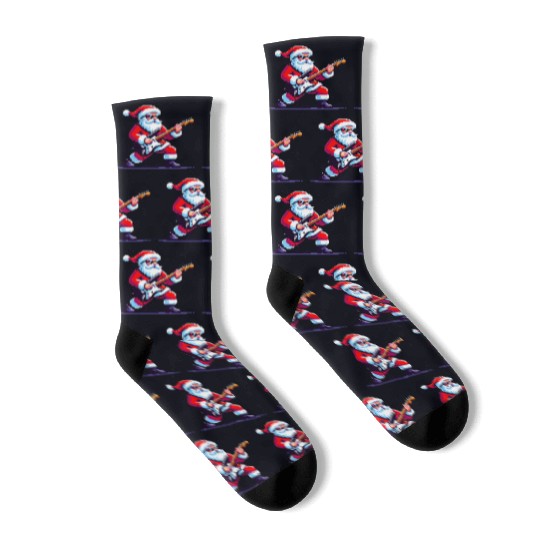 Rocking Santa 8-Bit Pixel Art Socks