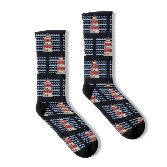 Sea Waves Ocean Gift Lighthouse Socks