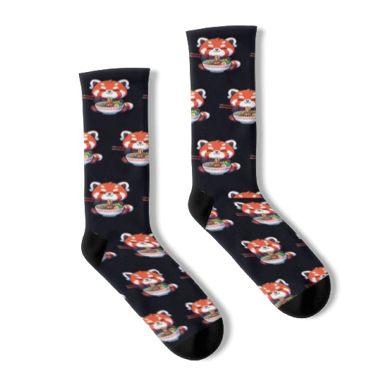Cute Red Panda Eats Ramen Noodles Red Panda Socks