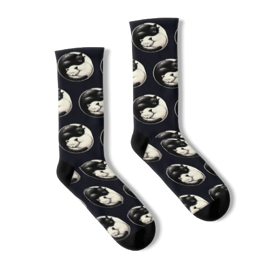 Yin and yang cats sleeping Socks