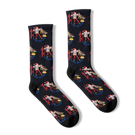 Joy to the World Christmas combination art white Socks