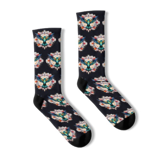 Hummingbird Mandala Art Socks