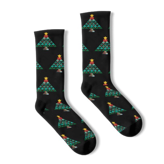Merry Christmas tree (black bg) using triangles Socks