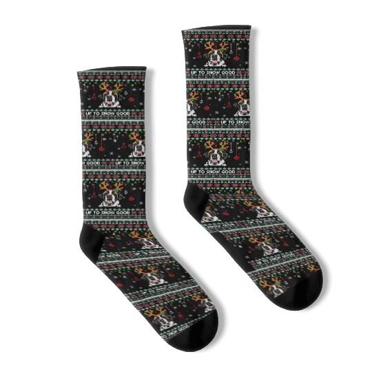 Saint Bernard Dog Reindeer Ugly Christmas Xmas Socks