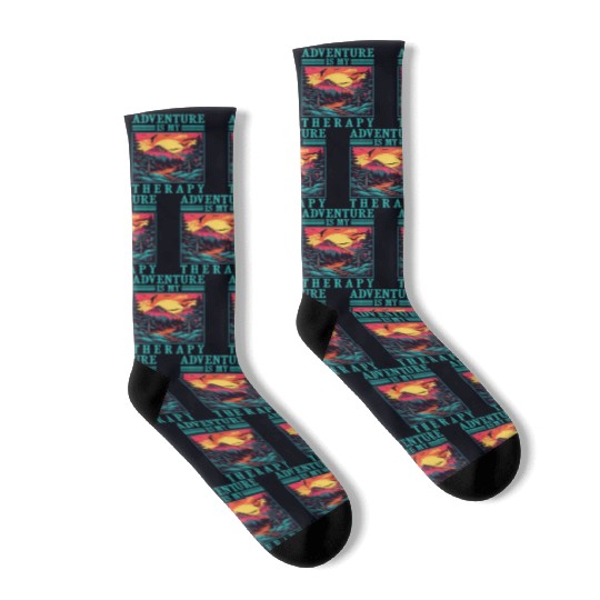 Adventure is my Therapy Mountain Camping Socks