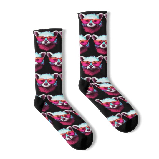 Colorful Neon Ferret Wearing Sunglasses Socks