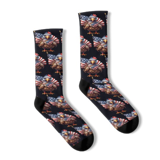 Patriotic Plumes: Thanksgiving Turkey Flag Style Socks