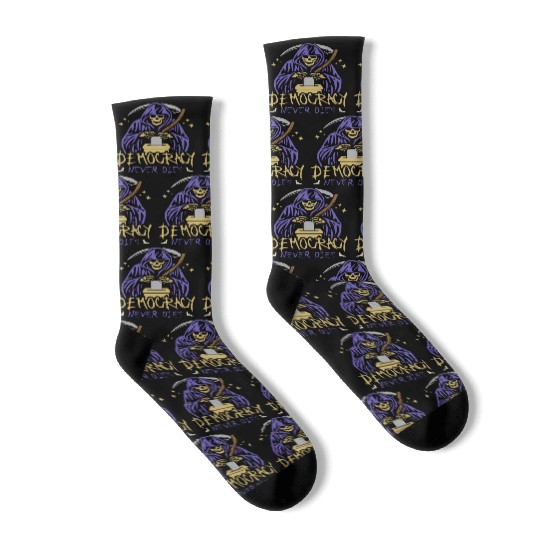 Democracy Never Dies Spooky Halloween Voting Meme Socks