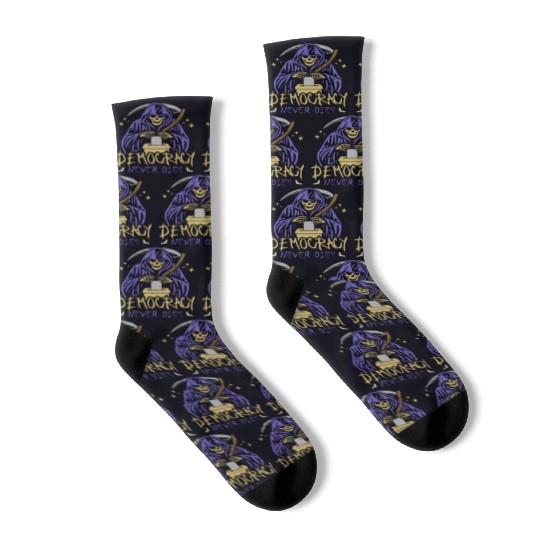 Democracy Never Dies Spooky Halloween Voting Meme Socks