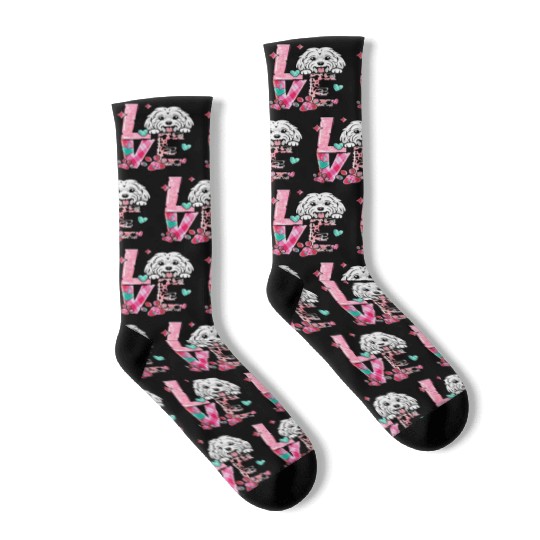Maltese Dog I Love My Dog Fur Baby Valentines Day Socks