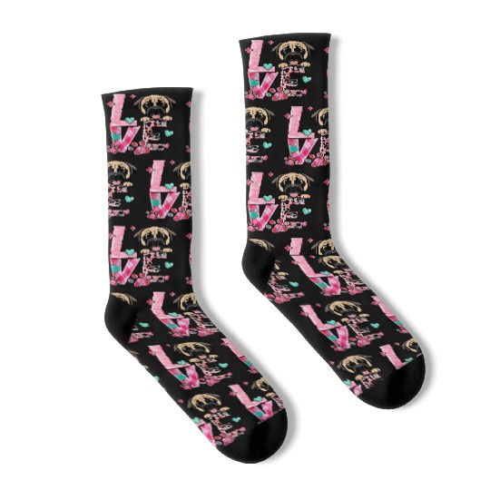 Mastiff Dog I Love My Dog Fur Baby Valentines Day Socks