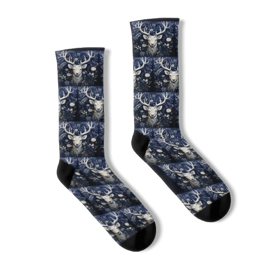 Enchanted Forest Deer Winter Bloom Socks