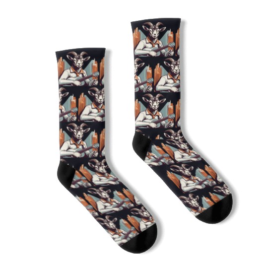 retro goat playing guitar vintage style Socks