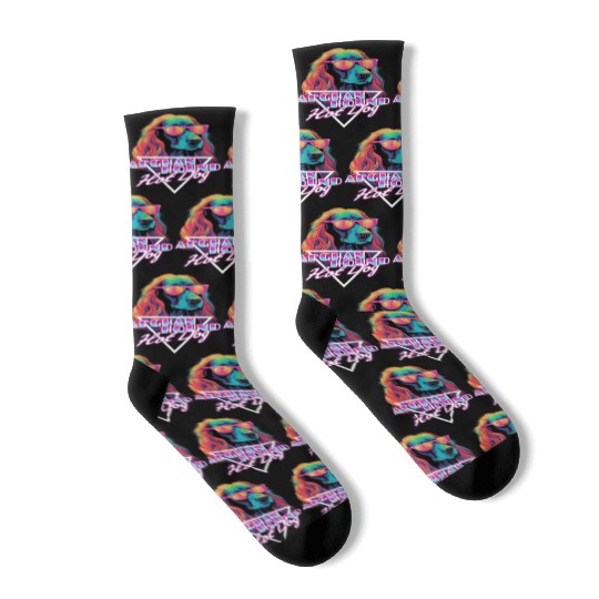 Retro Wave Afghan Hound Hot Dog Socks