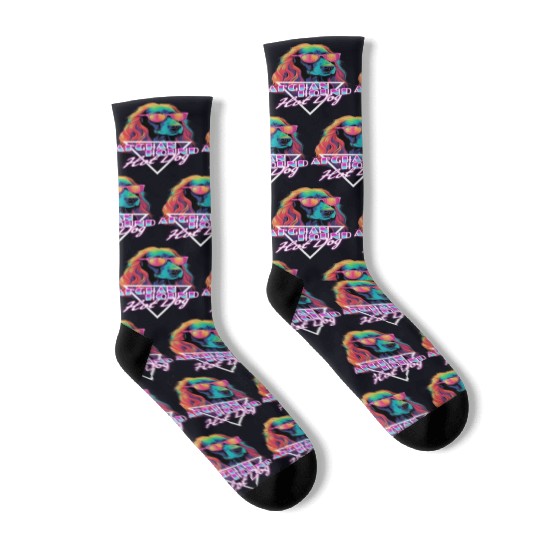 Retro Wave Afghan Hound Hot Dog Socks