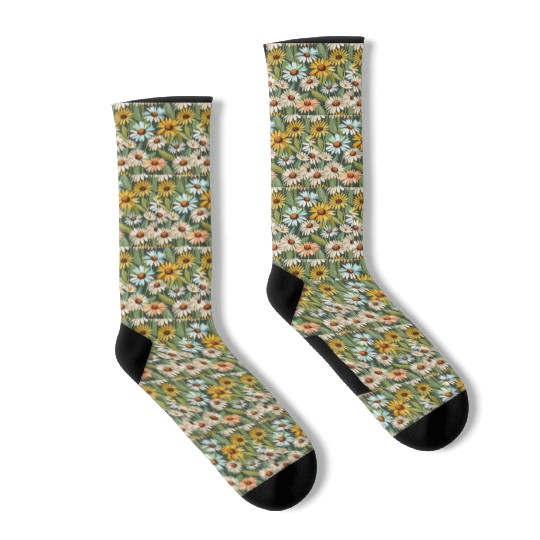 Daisy flower pattern watercolor poster Socks