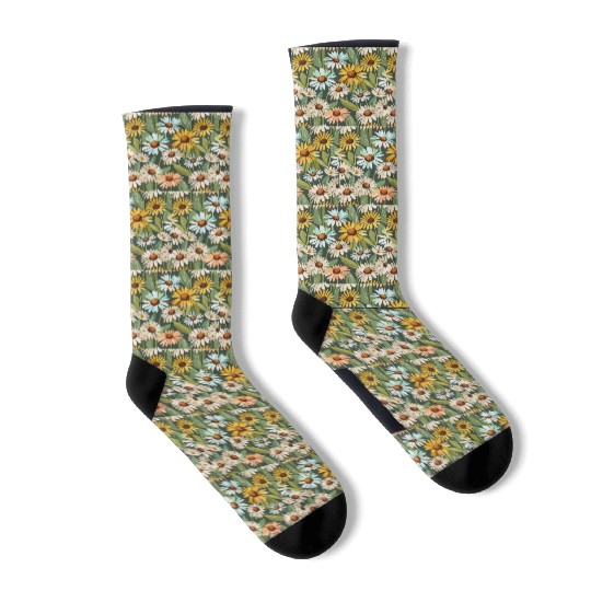 Daisy flower pattern watercolor poster Socks