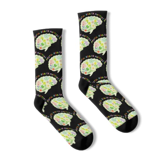 Mental Health Matters Floral Mind Nature Brain Socks