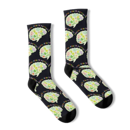 Mental Health Matters Floral Mind Nature Brain Socks