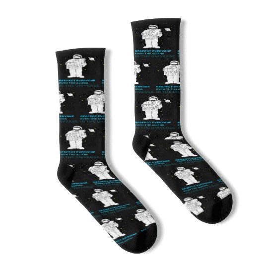 Black White Astronauts and Aliens Socks