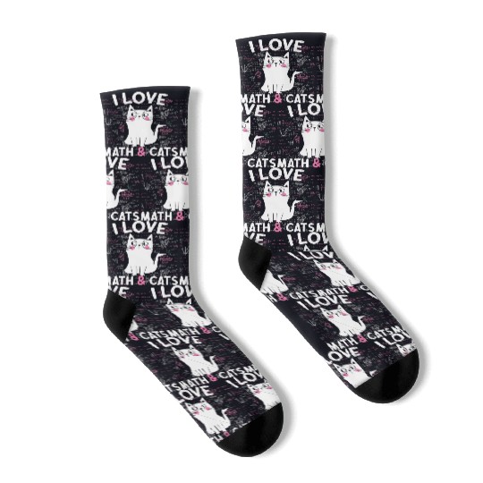 I Love Math and Cats Feline Lover Socks