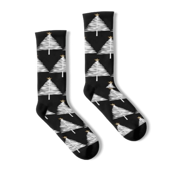 White Christmas Tree Brushstroke with Golden Star Socks
