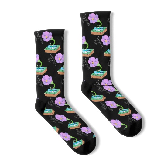 Music Blossom Floreal Surreal Music Lover Design Socks