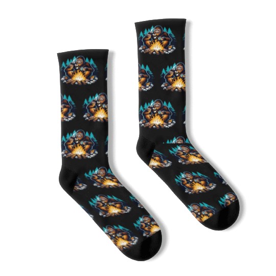 Bigfoot at the campfire Socks