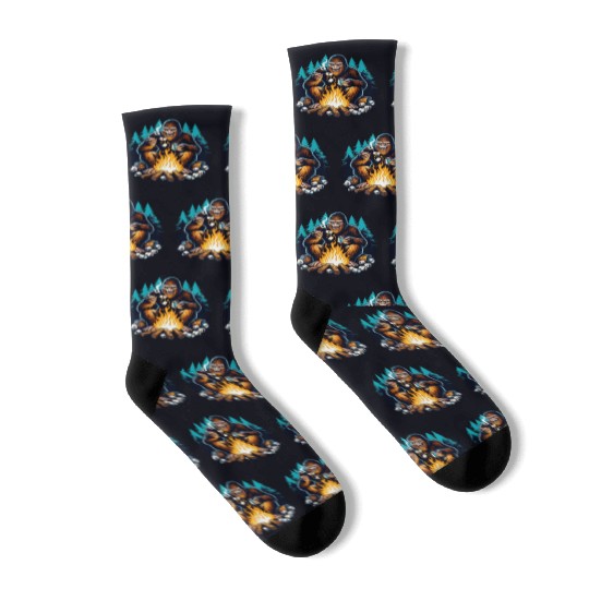 Bigfoot at the campfire Socks